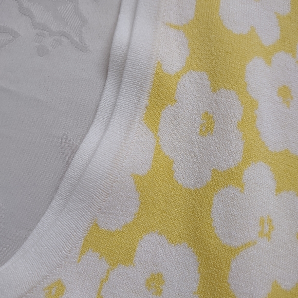 Etcetera yellow white daisies floral knit jacquard flare sweater dress - Picture 5 of 8
